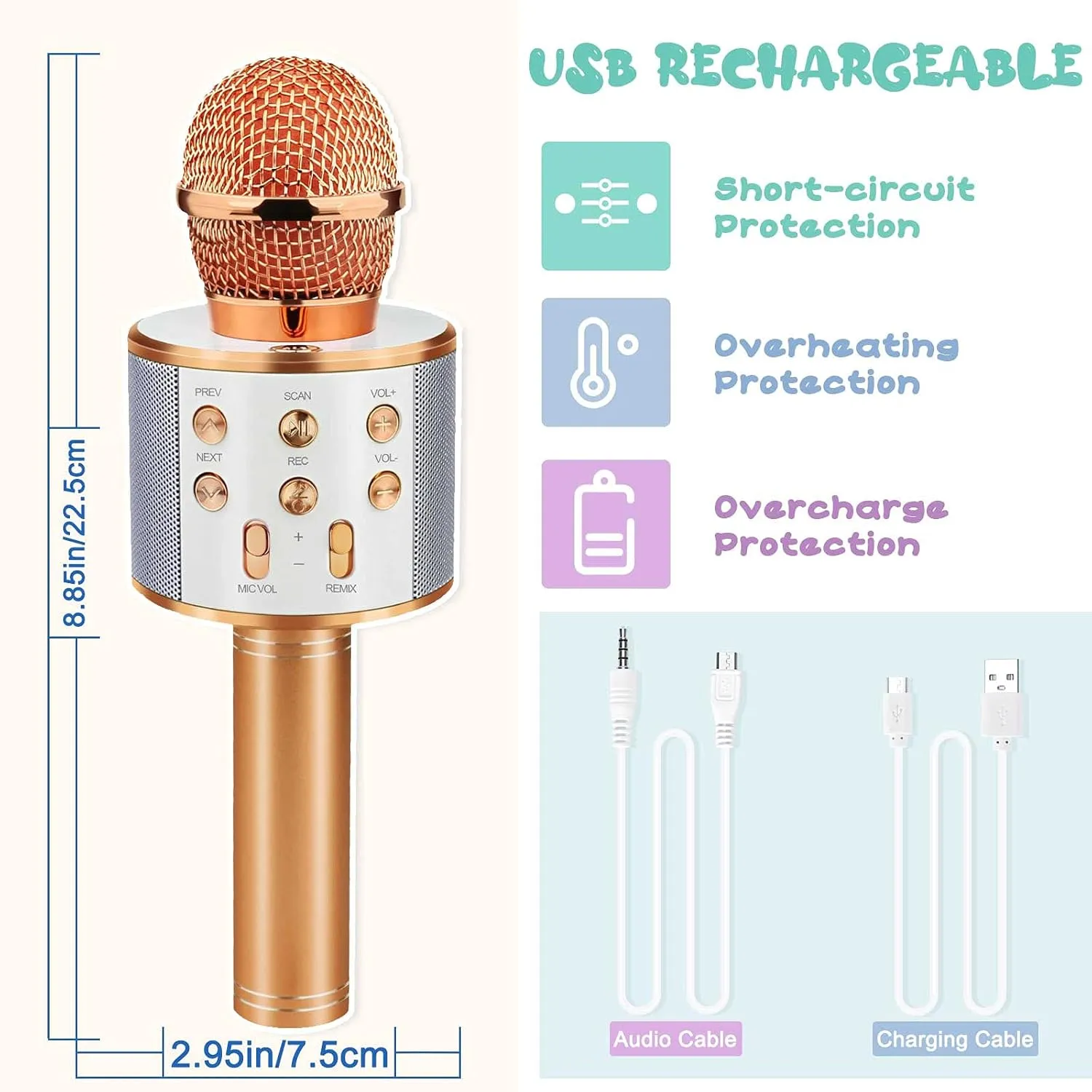 Gifts for Kids Age 3-12, Wireless Microphone with Bluetooth for Boys Girls Easter Gifts for Teens Christmas Toys for 5 6 7 8 9 Year Old Boys Stocking Stuffers for Kids - Rose Gold