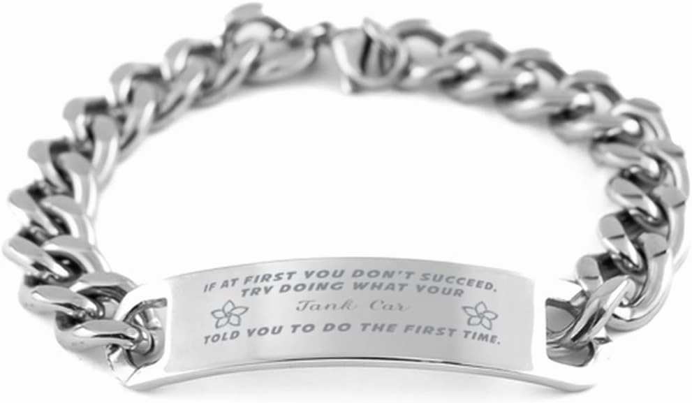 GIFTVILLE & SURPRISE Tank Car Bracelet, If at first you don't succeed, try doing what your athletic trainer told you to do the first time., Cuban Link Chain Necklace, Tank Car Gifts