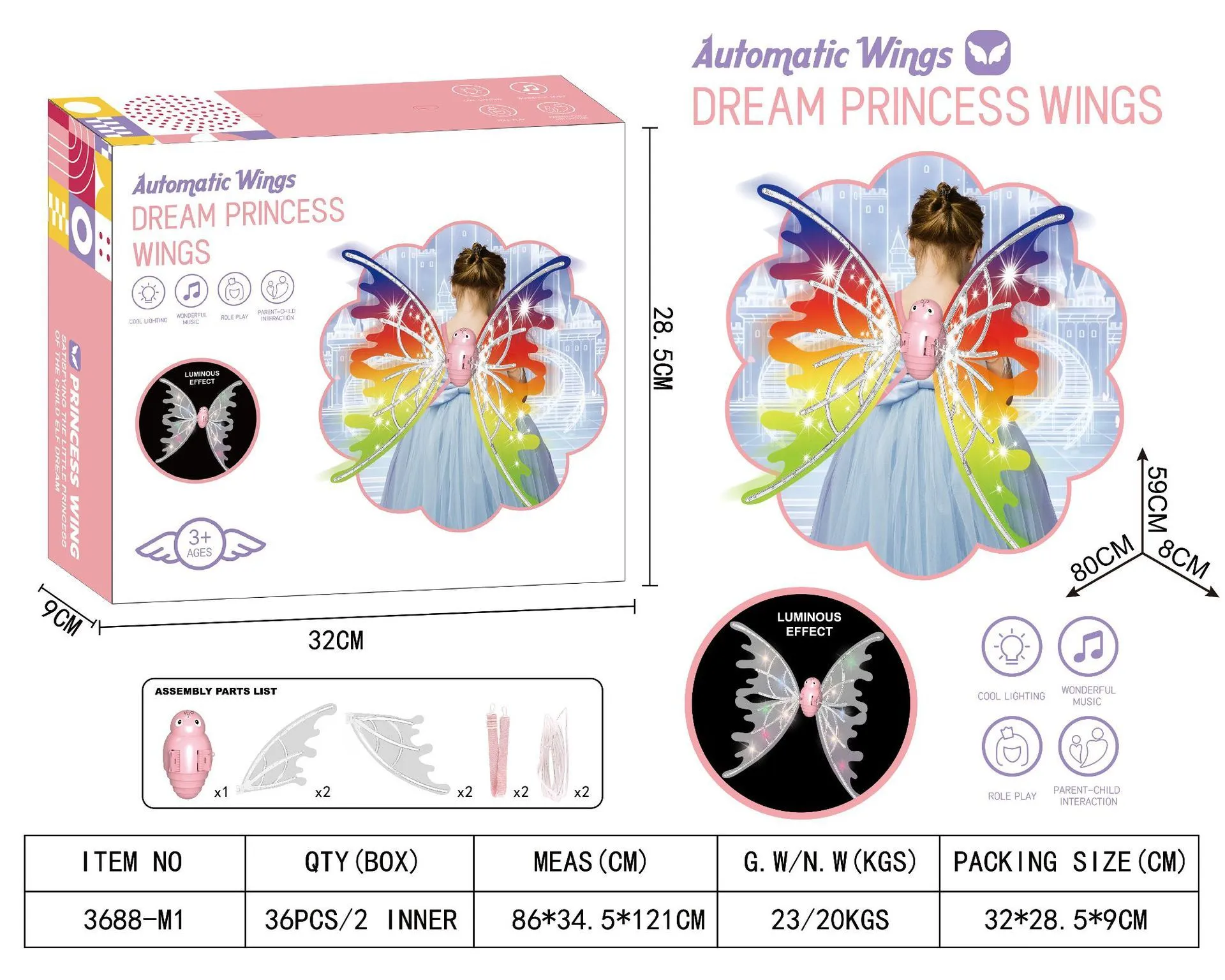 Girls Electrical Butterfly Wings With Lights Glowing Shiny Dress