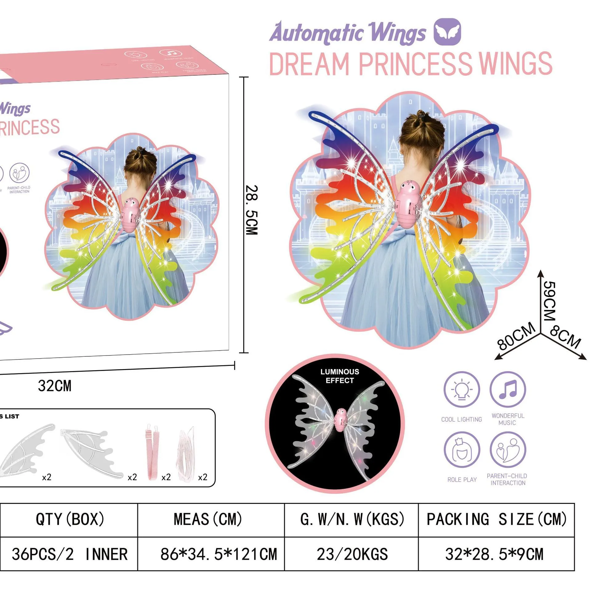Girls Electrical Butterfly Wings With Lights Glowing Shiny Dress