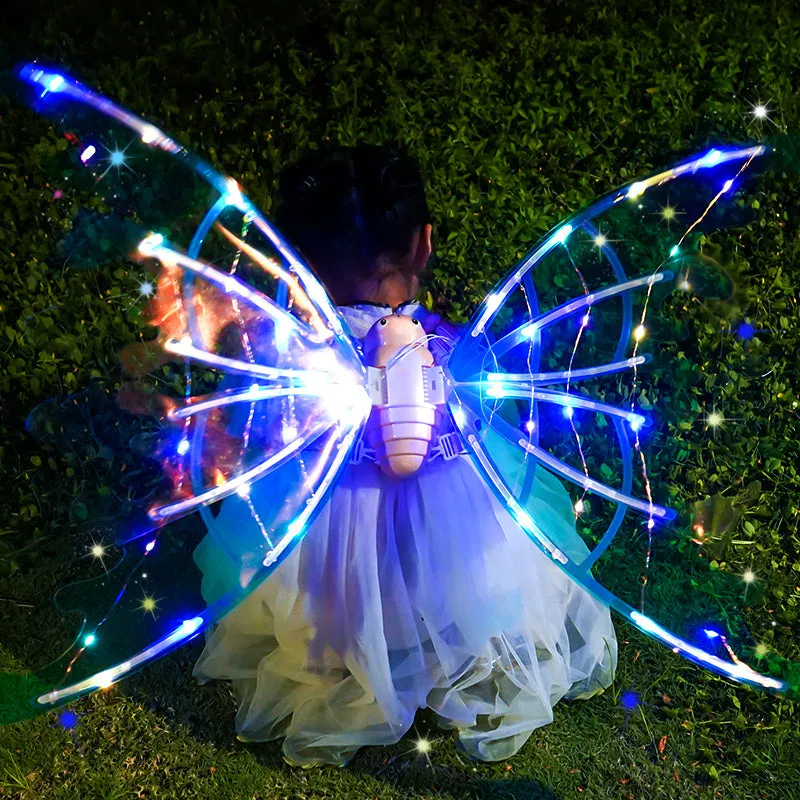 Girls Electrical Butterfly Wings With Lights Glowing Shiny Dress