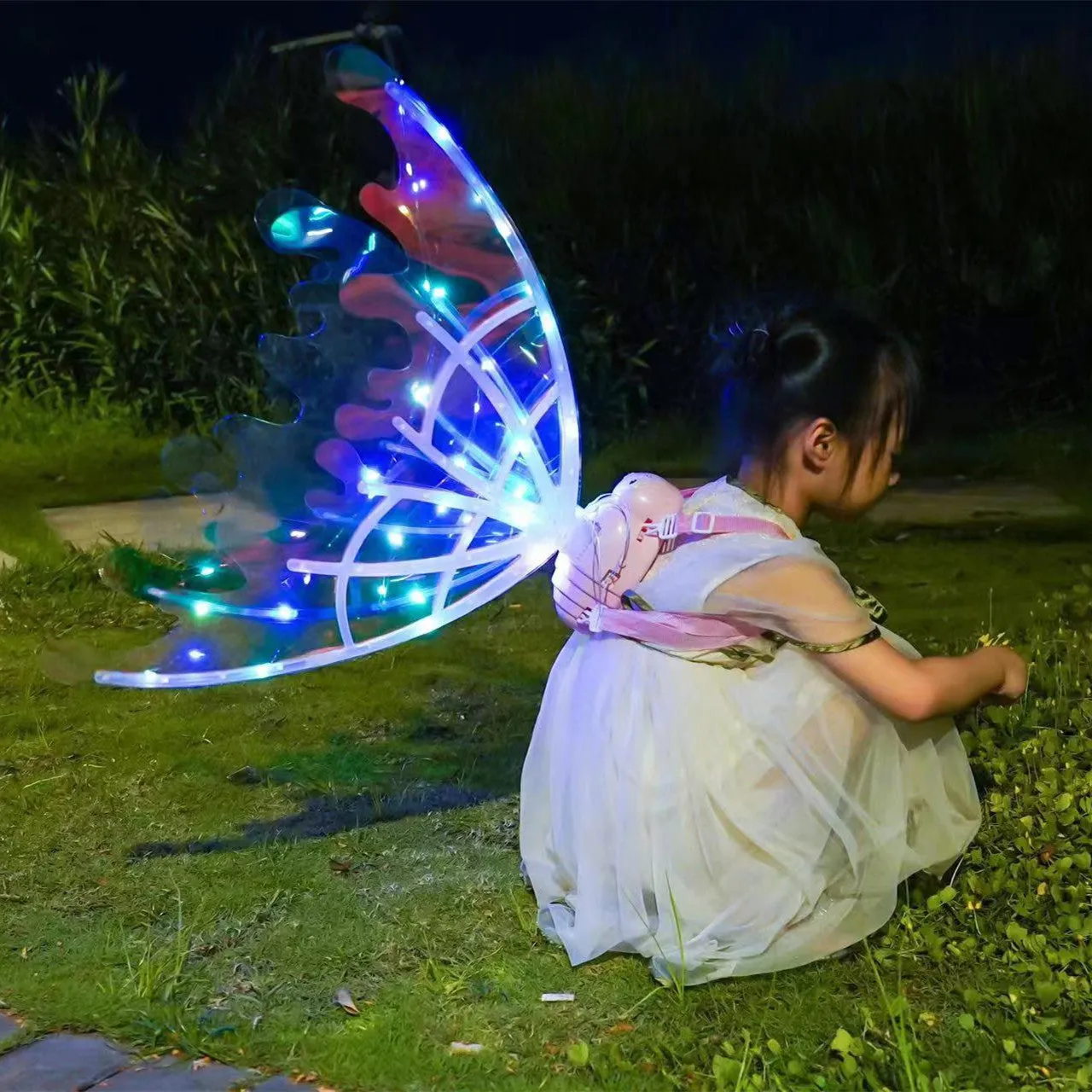 Girls Electrical Butterfly Wings With Lights Glowing Shiny Dress