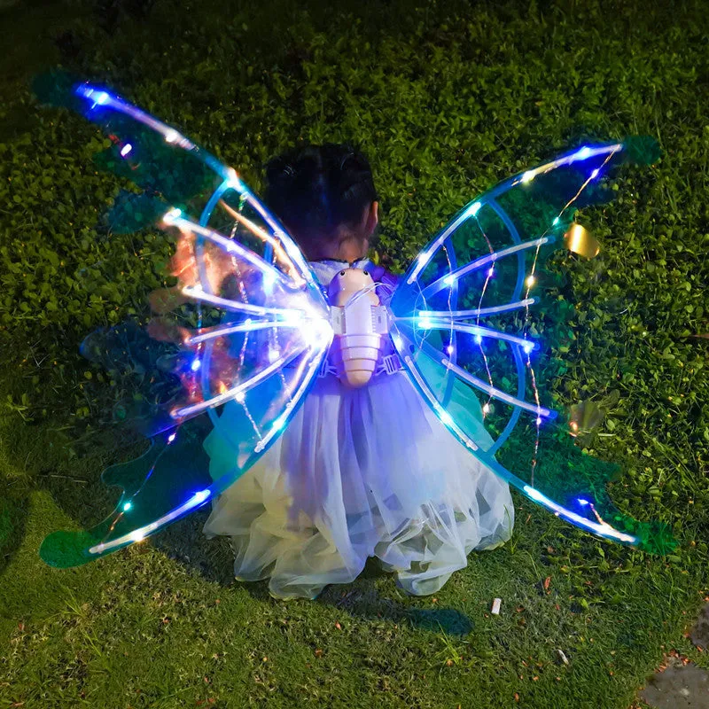 Girls Electrical Butterfly Wings With Lights Glowing Shiny Dress