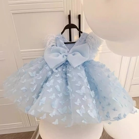 Girls butterfly princess dress baby birthday dress wedding flower girl dress