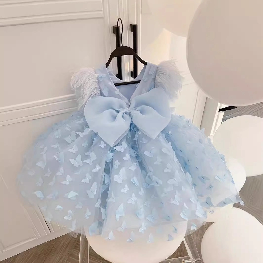 Girls butterfly princess dress baby birthday dress wedding flower girl dress