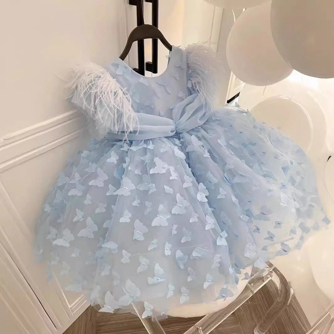 Girls butterfly princess dress baby birthday dress wedding flower girl dress
