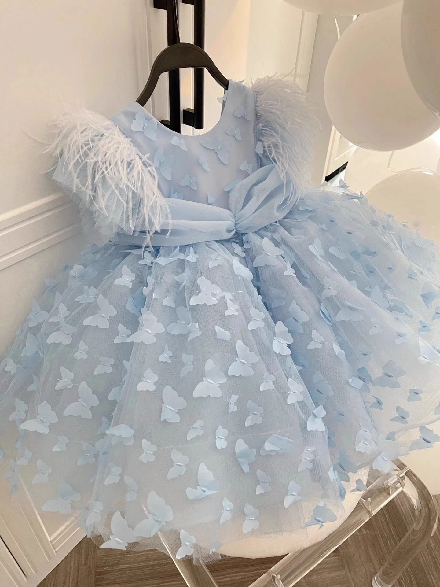 Girls butterfly princess dress baby birthday dress wedding flower girl dress