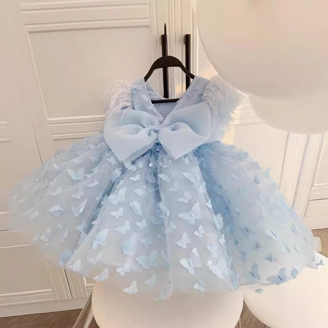 Girls butterfly princess dress baby birthday dress wedding flower girl dress