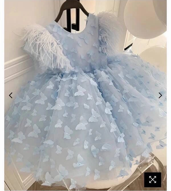 Girls butterfly princess dress baby birthday dress wedding flower girl dress
