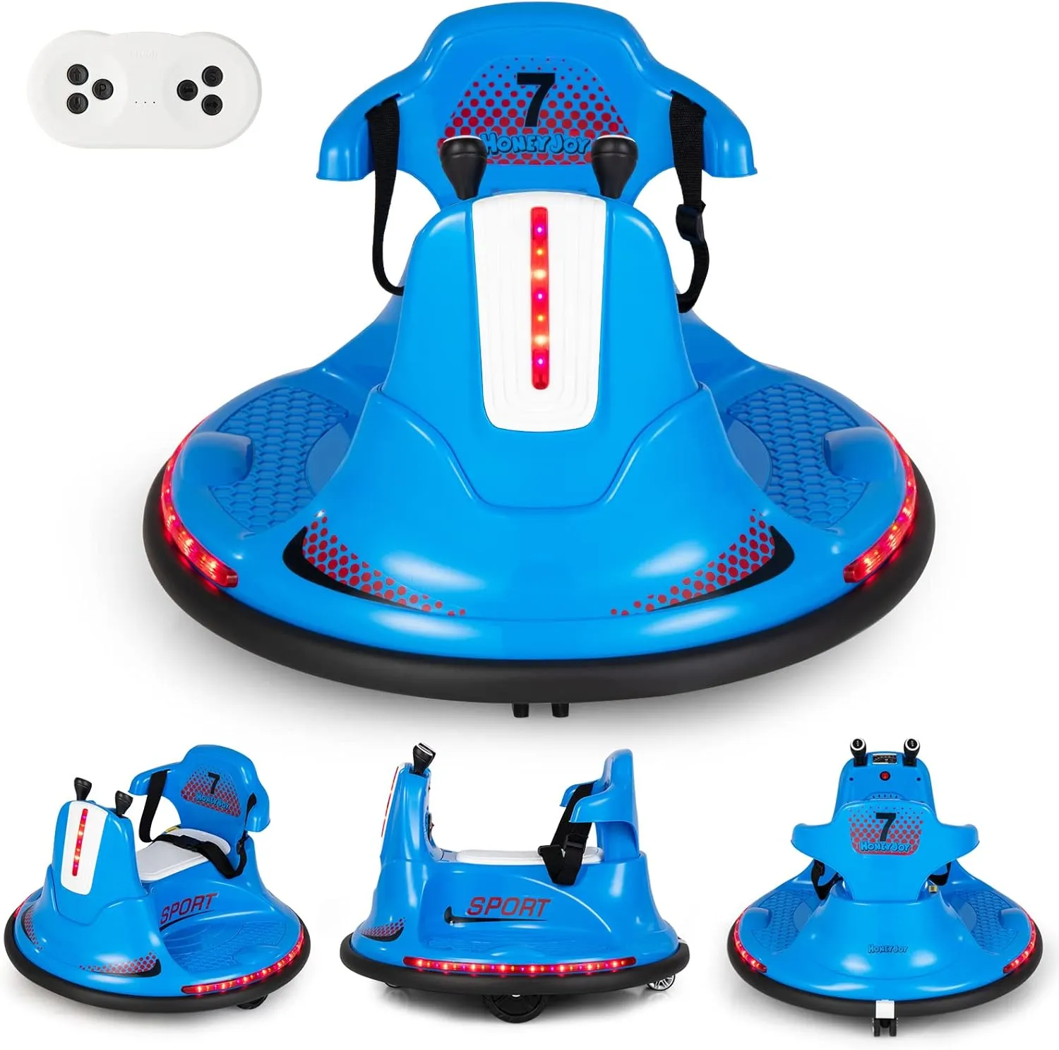 GLACER Electric Ride on Bumper Car, 12 V Soft Bumper w/2 Driving Modes, Music & LED, Adjustable Safety Belt, 360° Spin, Slow Start Function, Kids Bumper Car for 37-95 Months Old Baby Toddlers (Blue)