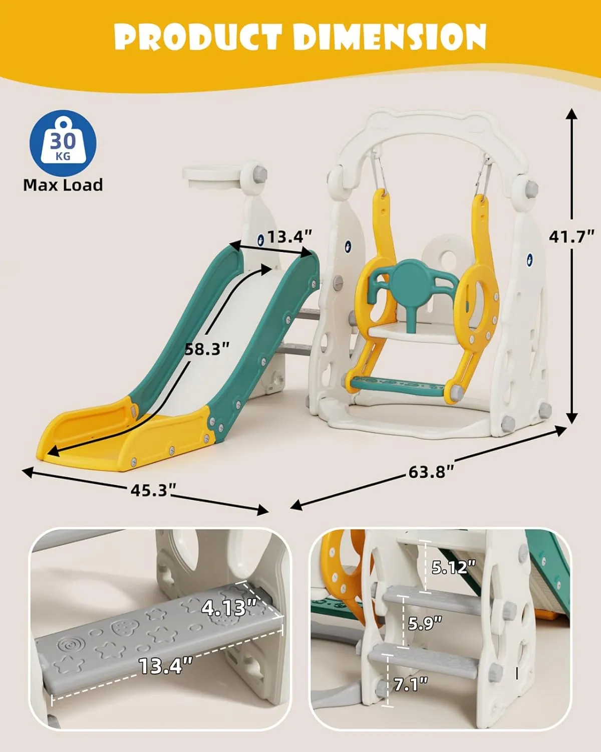 Glaf 4 in 1 Toddler Slide and Swing Set Kids Slide for Toddlers 1-3 Outdoor Playset Indoor Playground Baby Climber Toys with Basketball Hoop (Green)