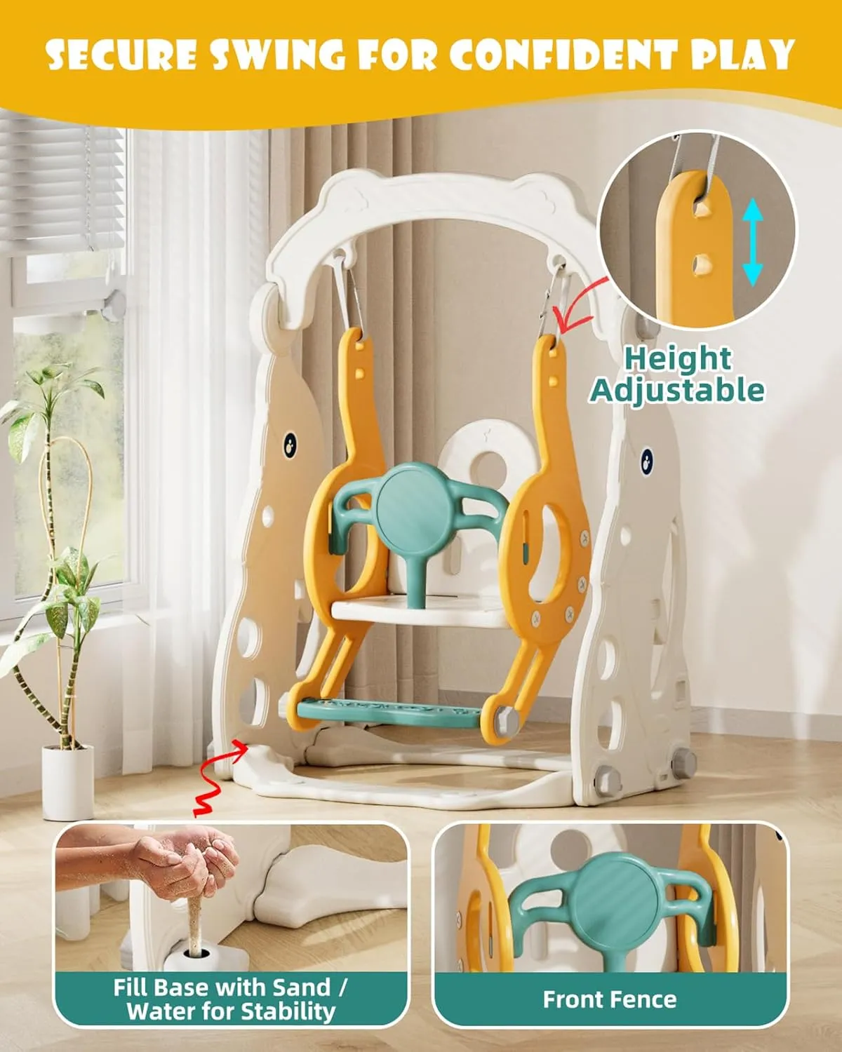 Glaf 4 in 1 Toddler Slide and Swing Set Kids Slide for Toddlers 1-3 Outdoor Playset Indoor Playground Baby Climber Toys with Basketball Hoop (Green)
