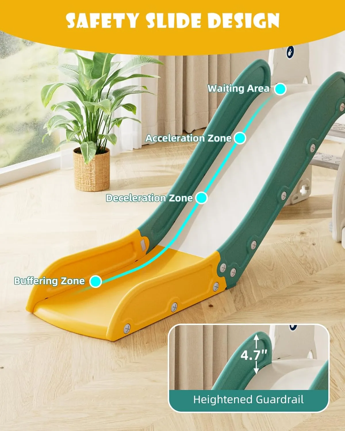 Glaf 4 in 1 Toddler Slide and Swing Set Kids Slide for Toddlers 1-3 Outdoor Playset Indoor Playground Baby Climber Toys with Basketball Hoop (Green)