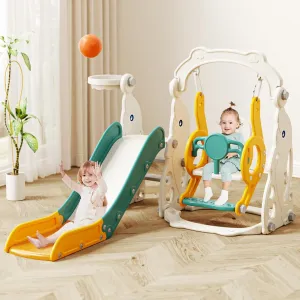 Glaf 4 in 1 Toddler Slide and Swing Set Kids Slide for Toddlers 1-3 Outdoor Playset Indoor Playground Baby Climber Toys with Basketball Hoop (Green)