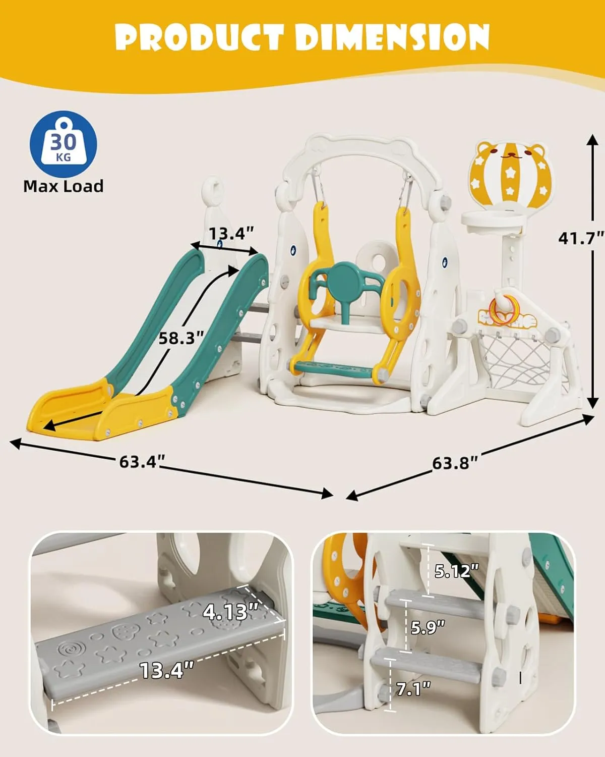 Glaf 6 in 1 Toddler Slide and Swing Set Kids Slide for Toddlers 1-3 Outdoor Playset Indoor Playground Baby Climber Toys with Basketball Hoop (Green with Goal)