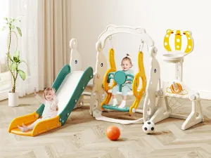 Glaf 6 in 1 Toddler Slide and Swing Set Kids Slide for Toddlers 1-3 Outdoor Playset Indoor Playground Baby Climber Toys with Basketball Hoop (Green with Goal)