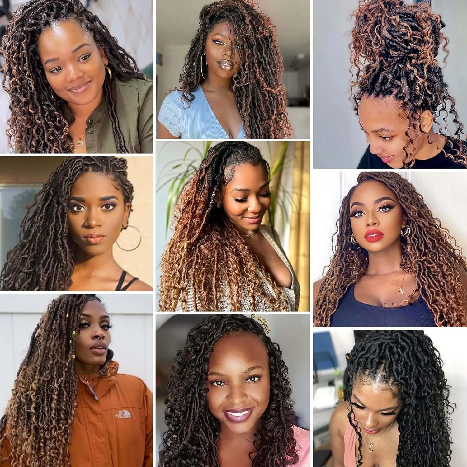 Goddess Locs Crochet Hair 16 Inch 8 Packs Boho Faux Locs Crochet Hair For Black Women Soft Crochet Locs Synthetic Hippie Locs Pre Looped Crochet Braids Curly Ends