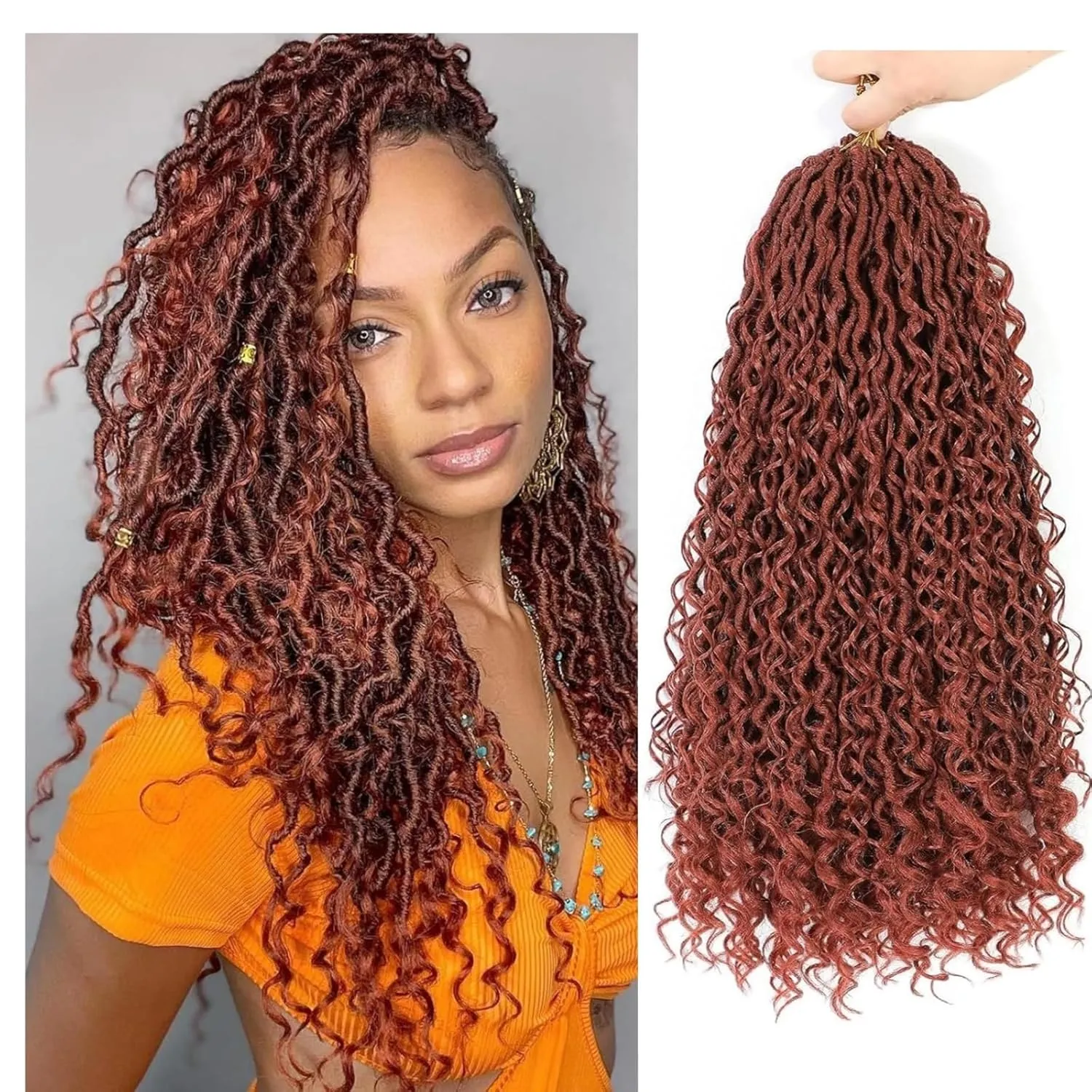 Goddess Locs Crochet Hair 16 Inch 8 Packs Boho Faux Locs Crochet Hair For Black Women Soft Crochet Locs Synthetic Hippie Locs Pre Looped Crochet Braids Curly Ends