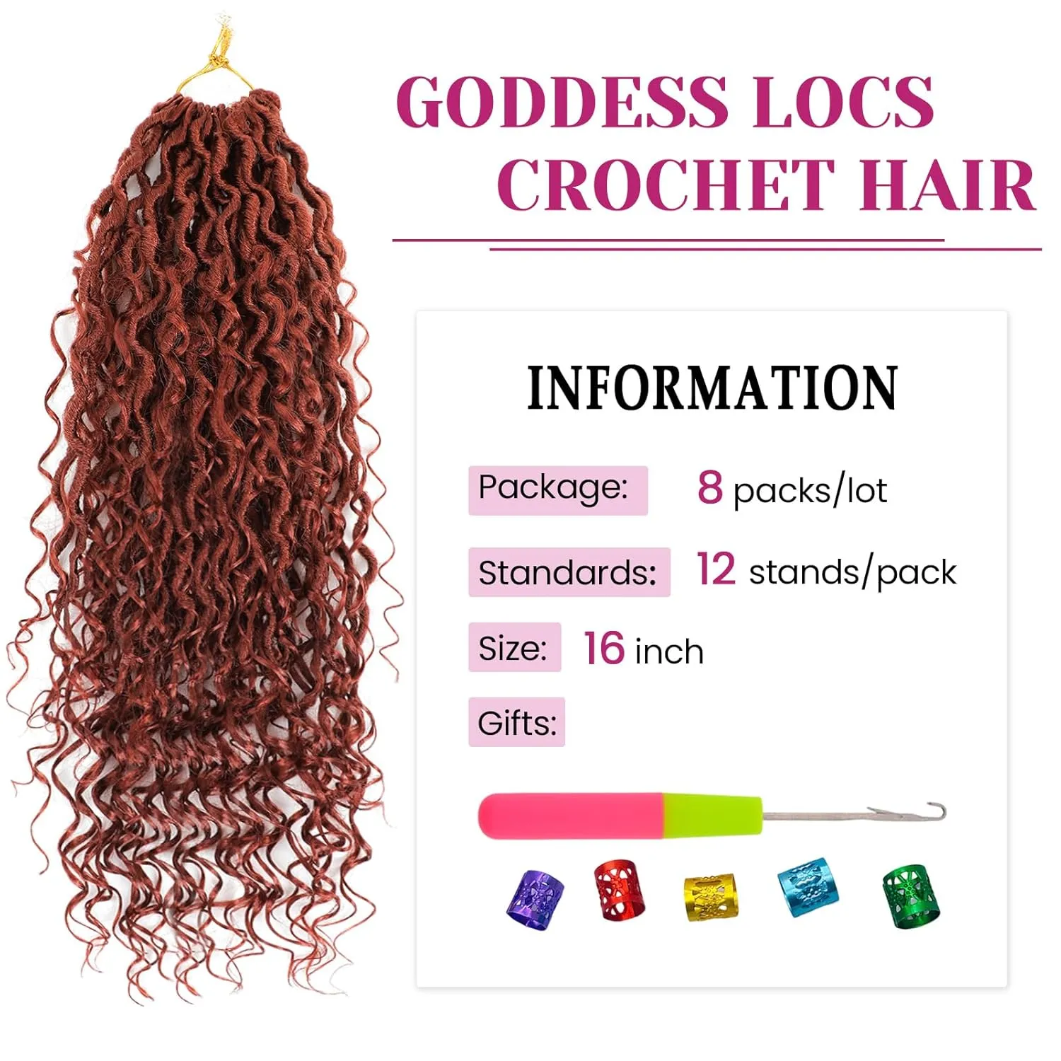 Goddess Locs Crochet Hair 16 Inch 8 Packs Boho Faux Locs Crochet Hair For Black Women Soft Crochet Locs Synthetic Hippie Locs Pre Looped Crochet Braids Curly Ends