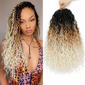 Goddess Locs Crochet Hair 16 Inch 8 Packs Boho Faux Locs Crochet Hair For Black Women Soft Crochet Locs Synthetic Hippie Locs Pre Looped Crochet Braids Curly Ends