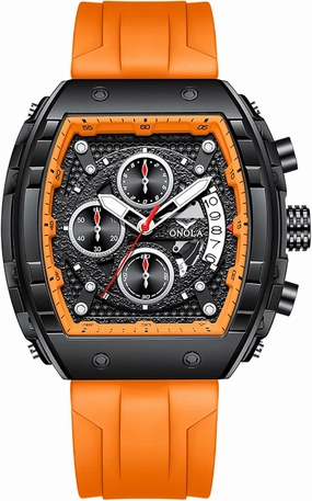 Gosasa Fashion Men's Quartz Watches Tonneau Large Face Silicone Strap Luminous Waterproof Calendar Analog Quartz Multifunctional Casual Sport Watch