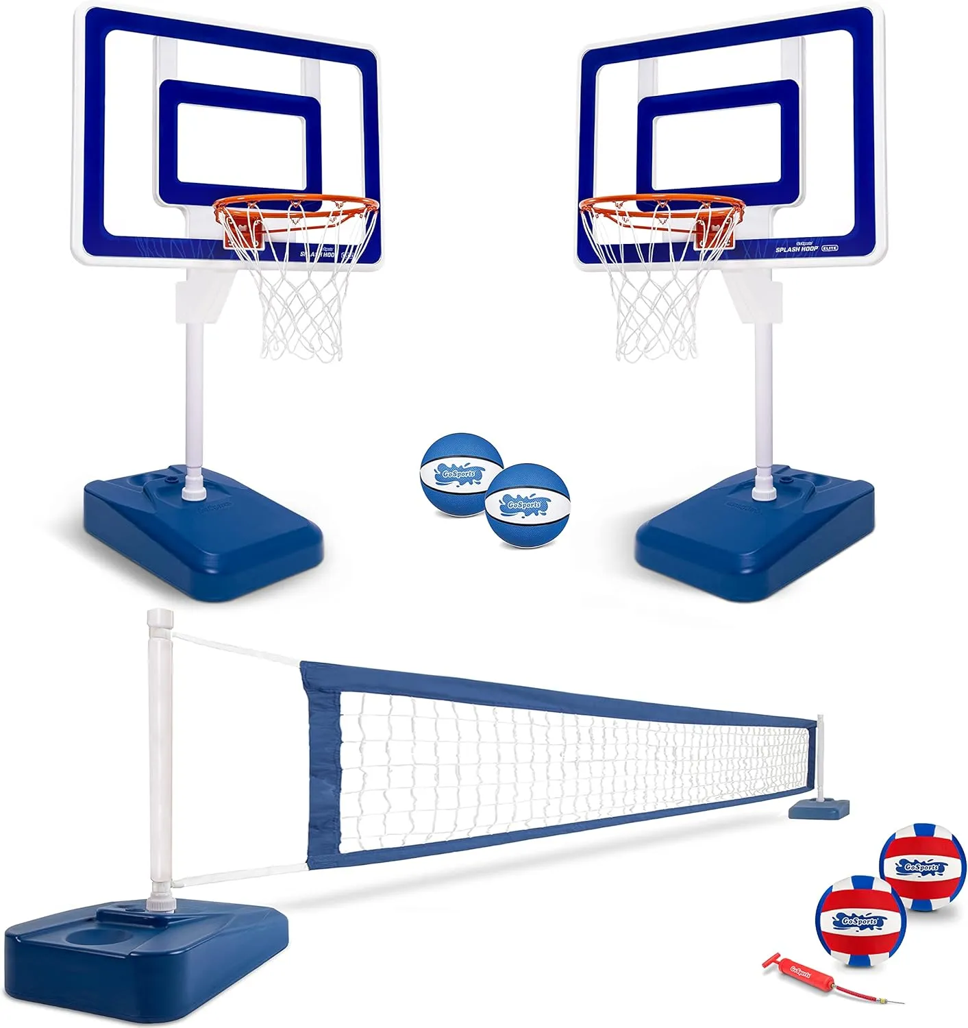 GoSports Splash Hoop ELITE 2-in-1 Full Court Pool Basketball & Volleyball Game Set