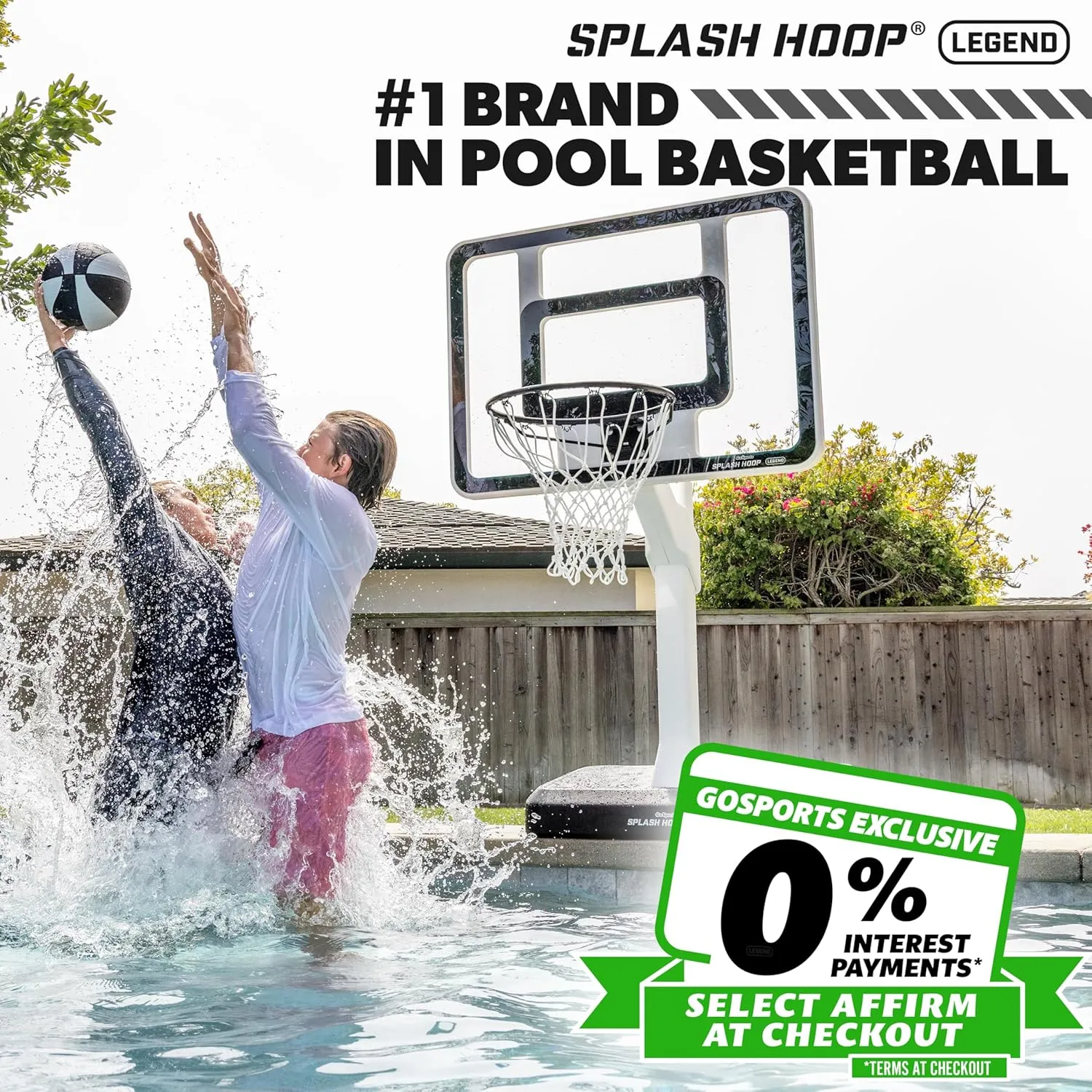 GoSports Splash Hoop Legend - Aqua or Black - Pool Basketball Hoop Game with Water Weighted Base, Adjustable Height, and Regulation Steel Rim