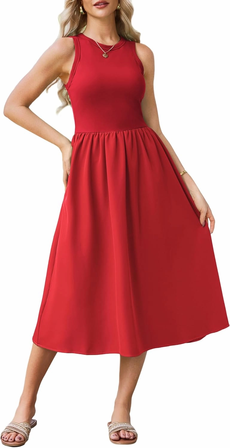 GRACE KARIN Womens Summer Dress Sleeveless Tank Dress Boho Casual Beach Vacation A Line Midi Dress with Pockets