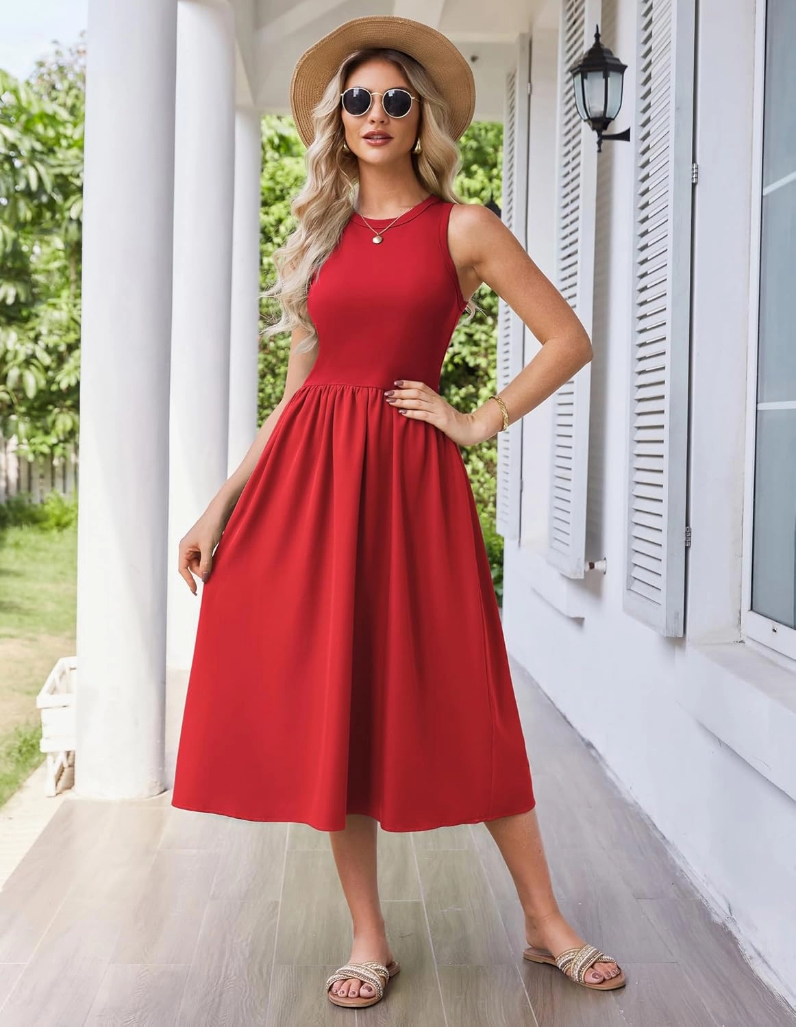 GRACE KARIN Womens Summer Dress Sleeveless Tank Dress Boho Casual Beach Vacation A Line Midi Dress with Pockets