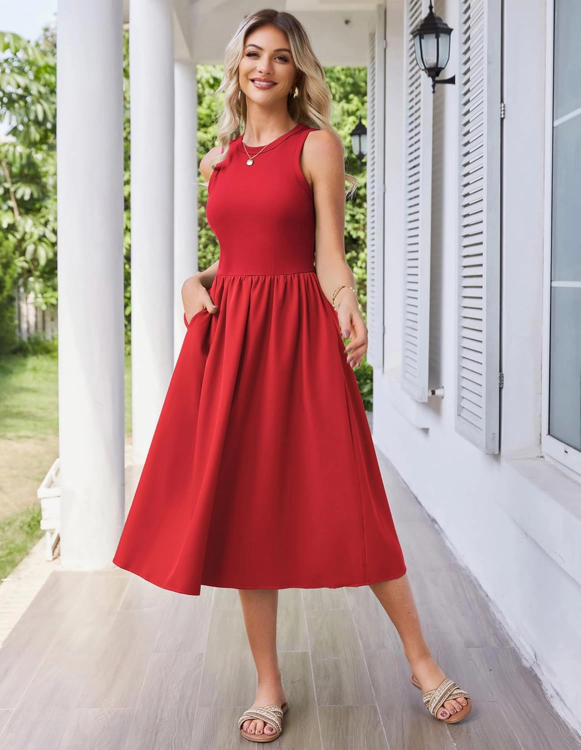 GRACE KARIN Womens Summer Dress Sleeveless Tank Dress Boho Casual Beach Vacation A Line Midi Dress with Pockets