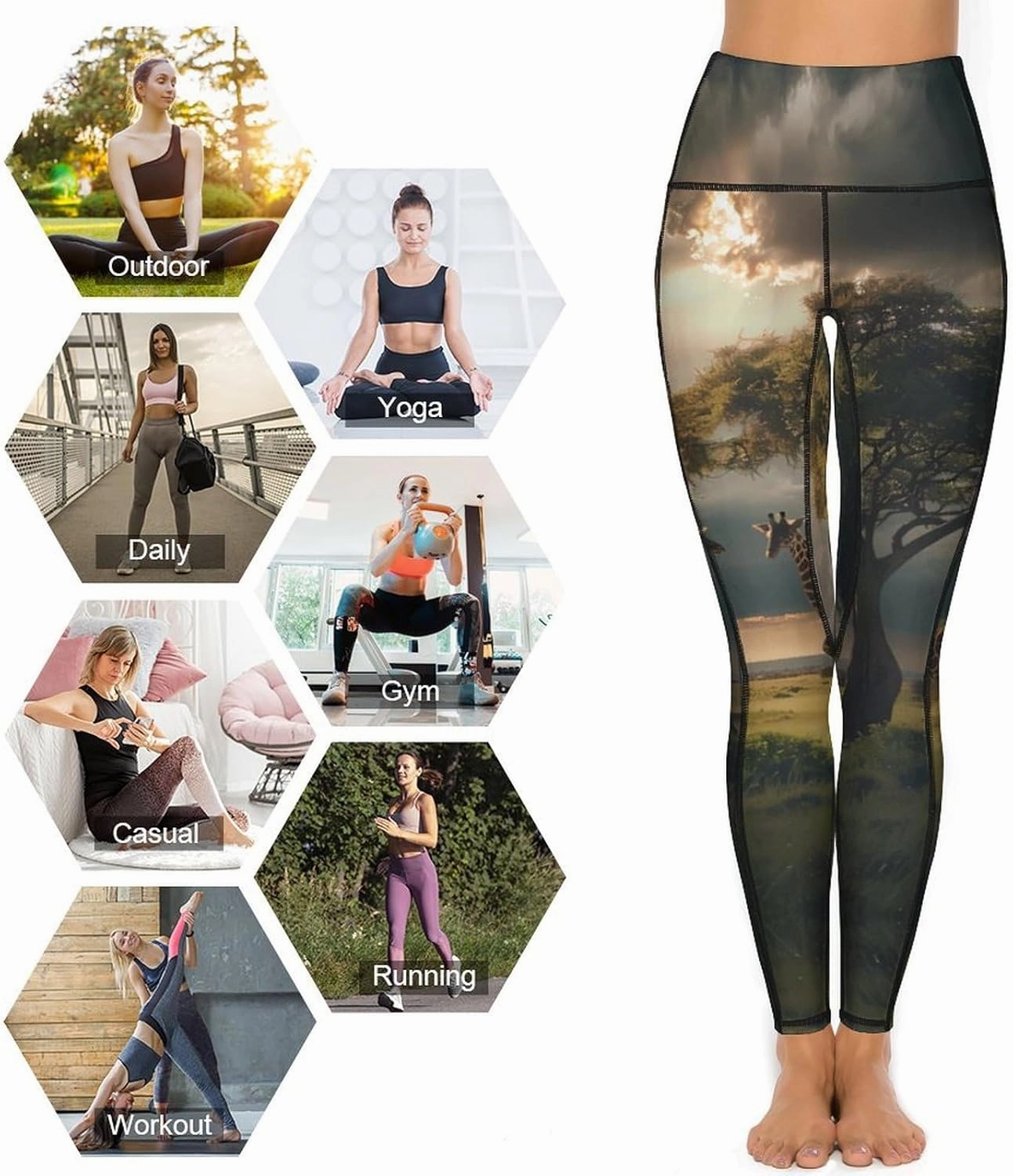 Grassland Giraffes Women's Yoga Pants High Waist Leggings Casual Pants with Pockets for Yoga Gym Workout