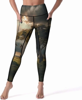 Grassland Giraffes Women's Yoga Pants High Waist Leggings Casual Pants with Pockets for Yoga Gym Workout