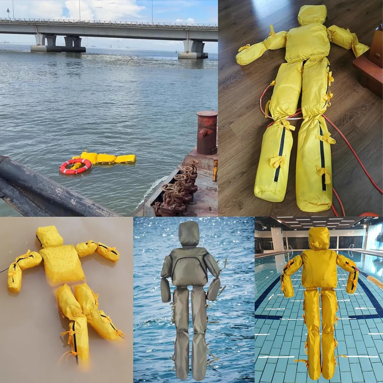 Gray Yellow Water Rescue Dummy, Foldable Emergency Drill Dummy Weight Adjustable with Alloy Zipper, Reusable Heavy Duty Drowning Prevention Teaching Tools, 10 20 30 KG(Gray-H 1.7M,30kg)
