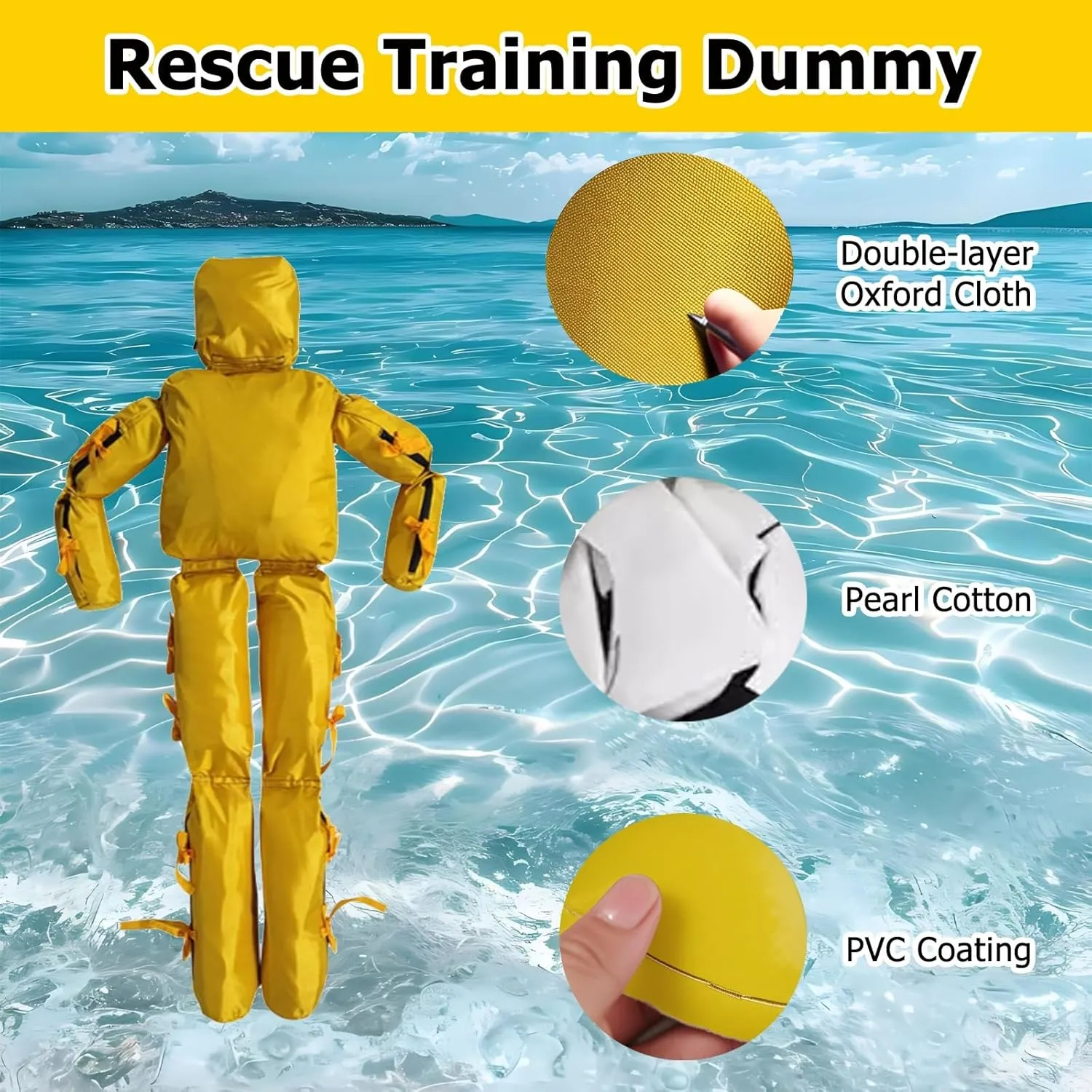 Gray Yellow Water Rescue Dummy, Foldable Emergency Drill Dummy Weight Adjustable with Alloy Zipper, Reusable Heavy Duty Drowning Prevention Teaching Tools, 10 20 30 KG(Gray-H 1.7M,30kg)