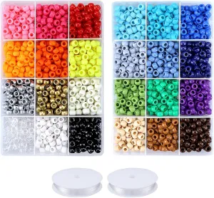 Greentime Pony Beads Bracelets Making Kit, 9mm Pony Beads Rainbow Opaque Beads Small Loose Spacer Beads for Friendship Bracelet Necklace Making Crafts for Independence Day Gift (24colors)