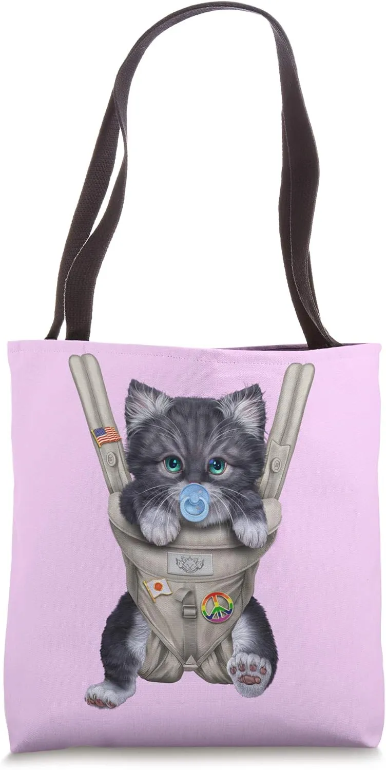 Grey Tabby Cat with Pacifier in Baby Carrier Tote Bag