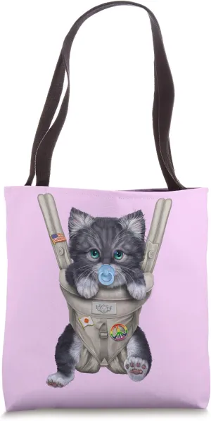 Grey Tabby Cat with Pacifier in Baby Carrier Tote Bag