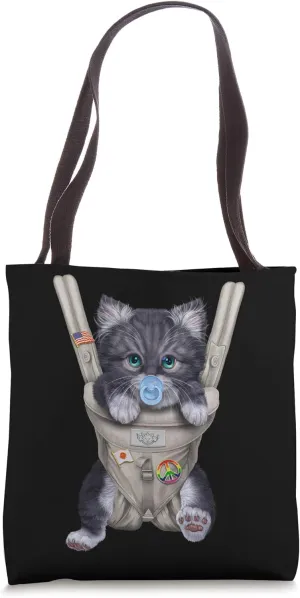 Grey Tabby Cat with Pacifier in Baby Carrier Tote Bag