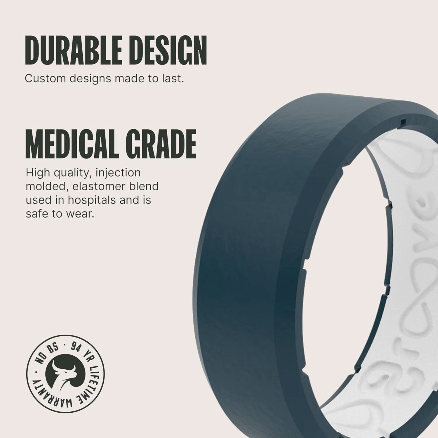 Groove Life Edge Silicone Ring - Breathable Rubber Wedding Rings for Men, Lifetime Coverage, Unique Design, Comfort Fit Ring