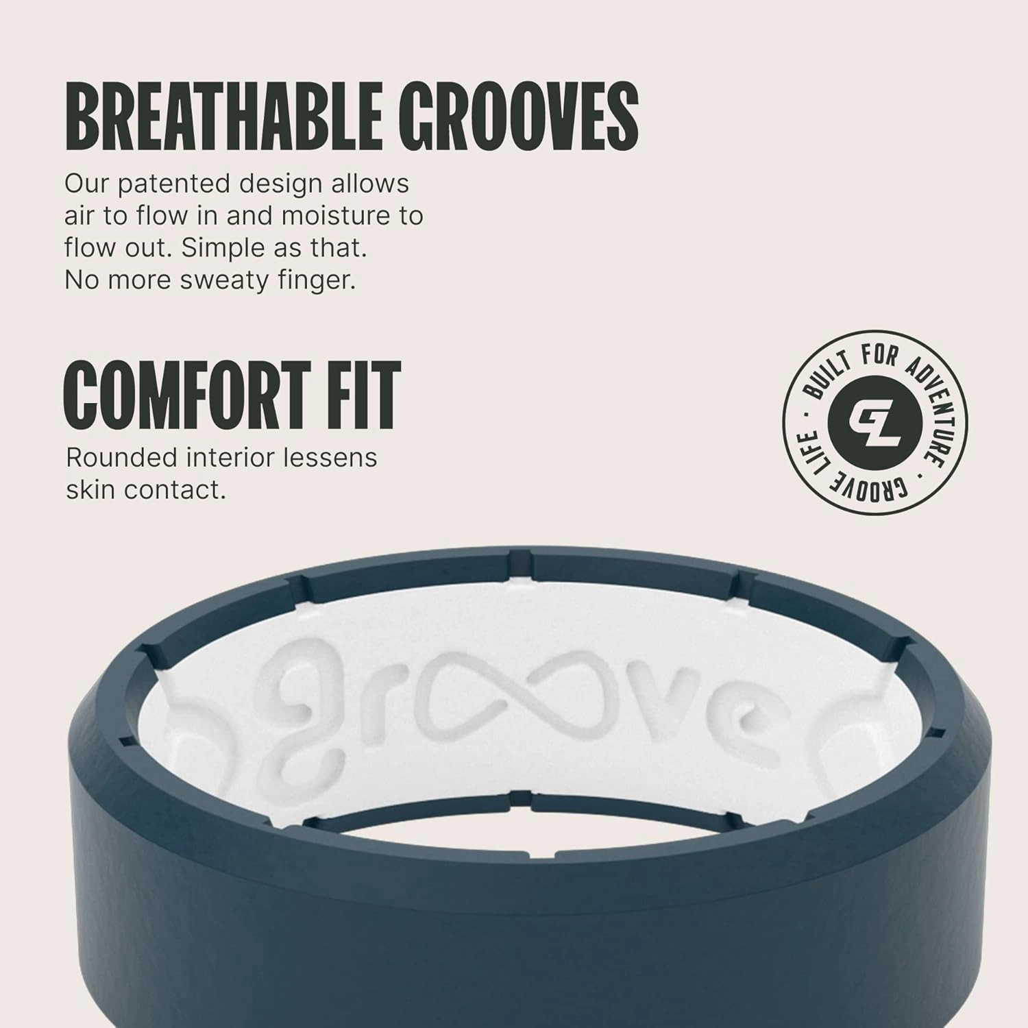 Groove Life Edge Silicone Ring - Breathable Rubber Wedding Rings for Men, Lifetime Coverage, Unique Design, Comfort Fit Ring