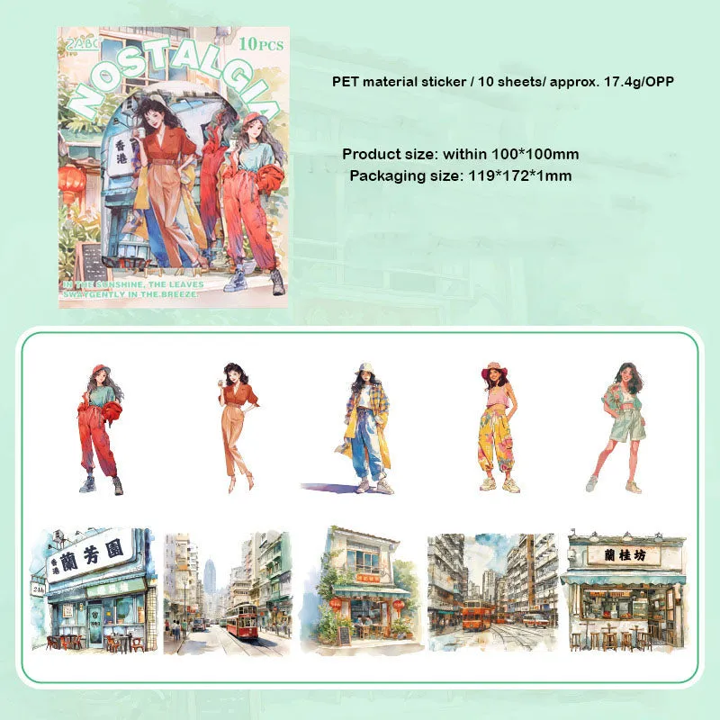 GYFS604 - sticker pack Hong Kong style series creative pet character handbook material stickers 10 pieces