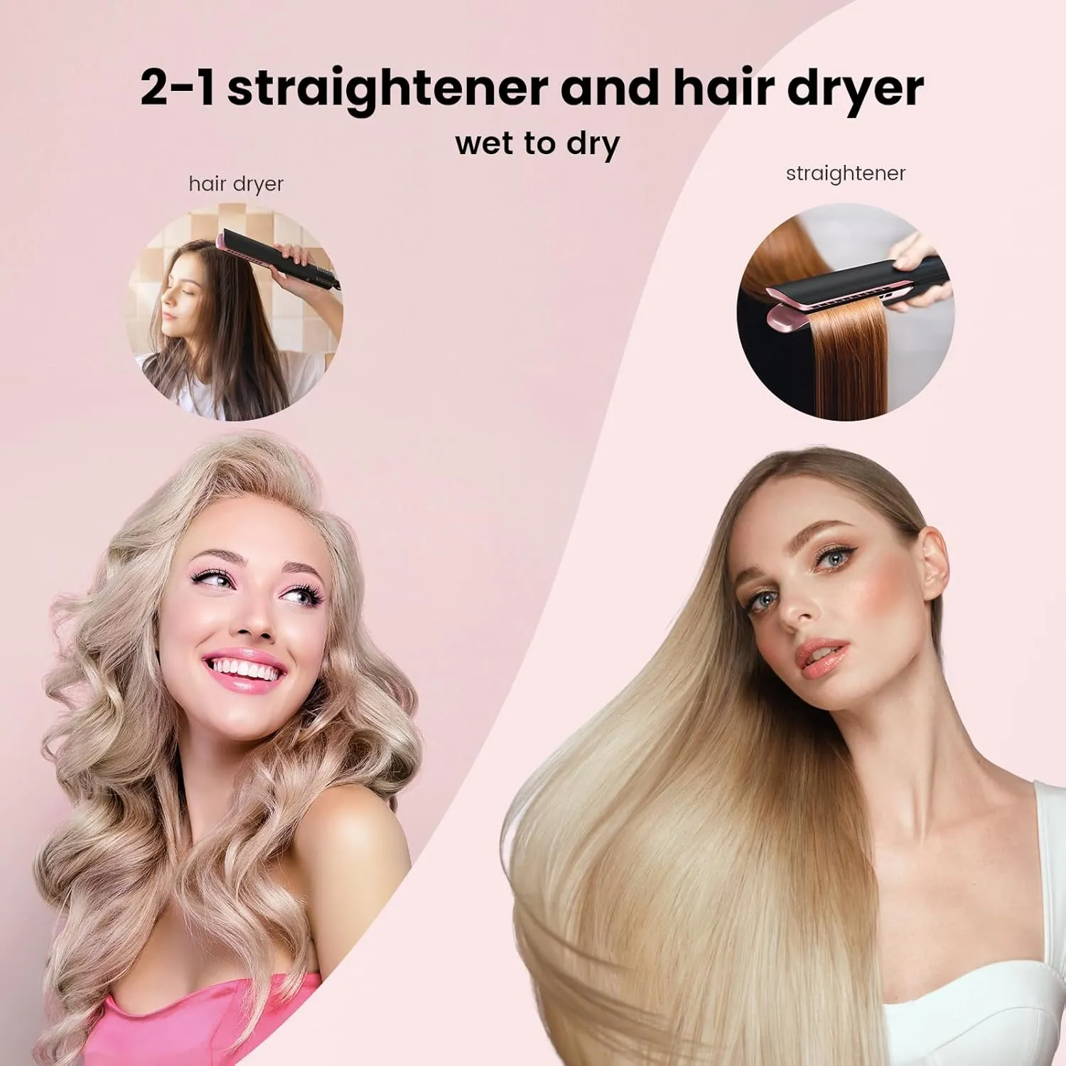 Hair Straightener - 2 in 1 Wet to Dry Hair Dryer and Straightener with High-Speed Airflow   Rapid Heat-Up   Customizable Temperature   LCD Display & Auto Shut-Off   No Heat Damage for All Hair Types