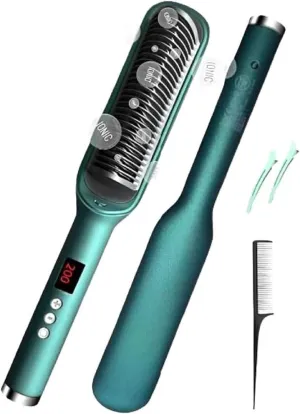 Hair Straightener Brush for Frizzy Hair – Titanium Ionic Comb with 17 Temp Settings, LED Display & Dual Voltage – Anti-Frizz, Fast Heating, Salon-Quality Styling Tool for Women