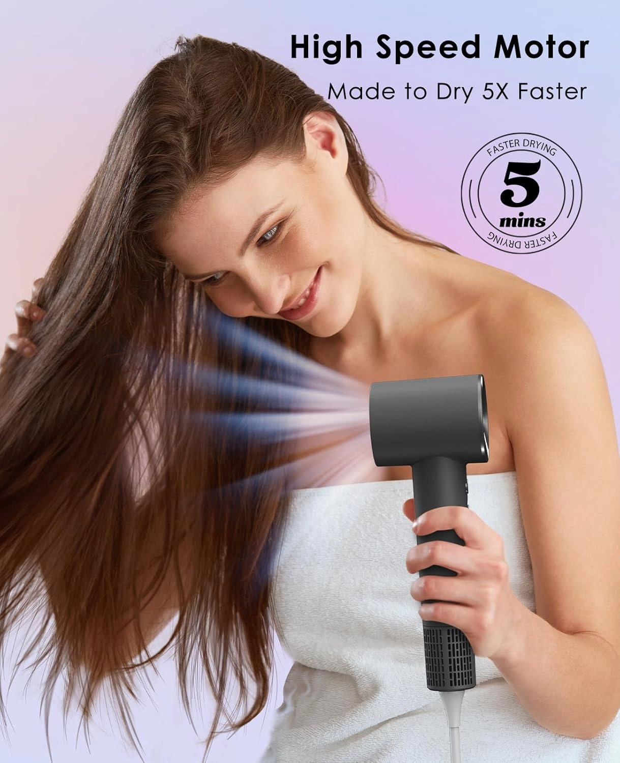 Hair Dryer, Negative Ionic Hair Dryer, High-Speed Blow Dryer with 110, 000 RPM Brushless Motor, Fast Drying Lightweight Travel Hairdryer, Low Noise Home Hair Dryer with Smooth Nozzle