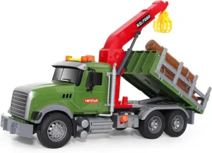 haomsj Large Scale Interactive Log Transport Truck Toy with Lights, Sounds & Rotating Crane - Realistic Plastic Construction Vehicle for Kids Ages 3-7 | STEM Learning Gift for Boys & Girls