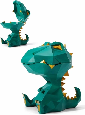 HAUCOZE Dinosaur Statue Candy Dish Key Bowl Dino Gifts Sculpture Modern Home Decor Accessories Pop Arts Polyresin Cookie Jar Green 7.5 inch
