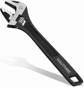 HAUTMEC 12 inch Adjustable Wrench Extra Wide Jaw Black Finish Adjustable Wrenches Drop-Forged CR-V Steel Metric & SAE Scales for Home Garage Workshop DIY