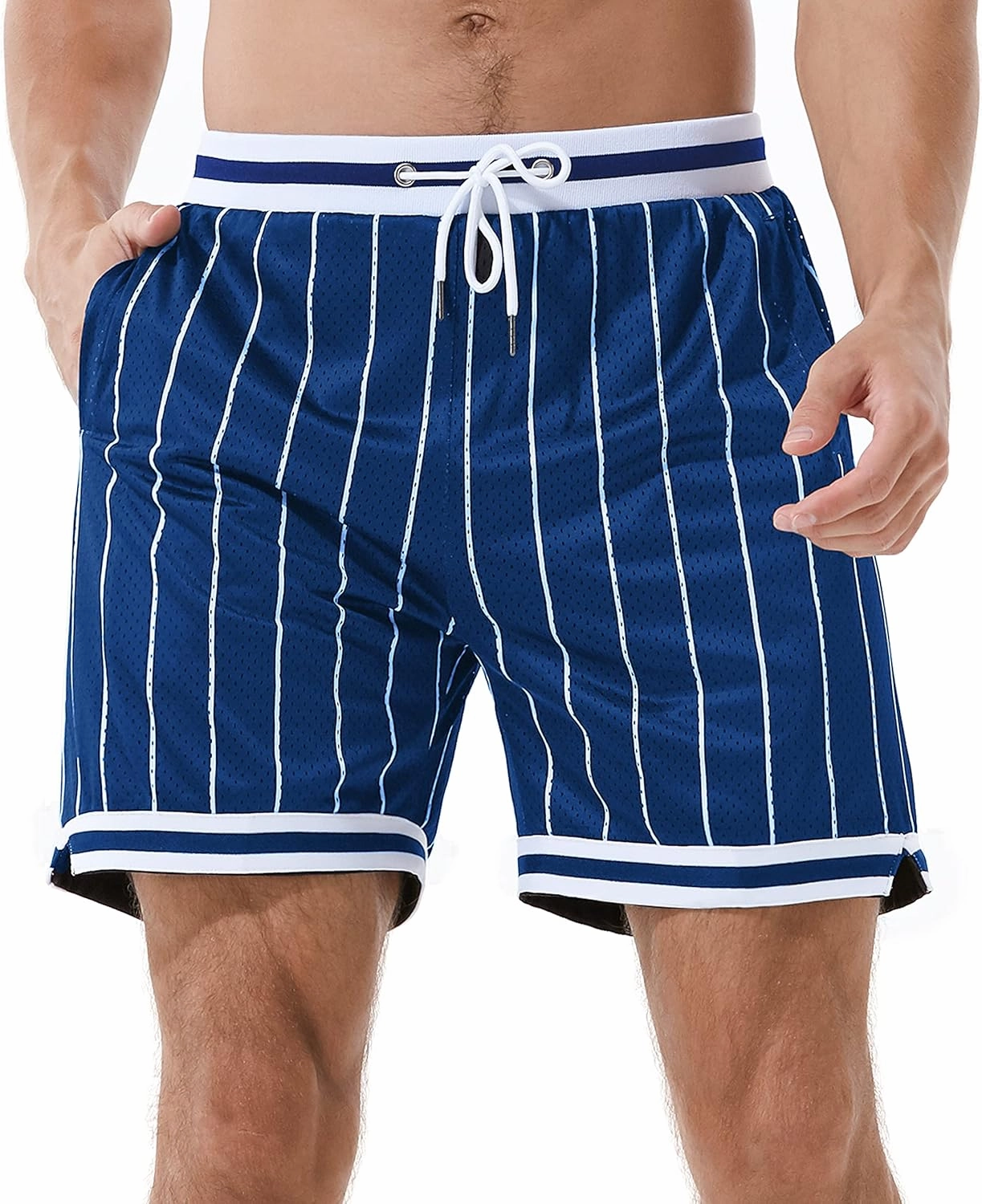 HEALONG Basketball Athletic Shorts Men - Mesh Gym Sports Workout Training Drawstring Retro Casual Fashion Short with Pockets