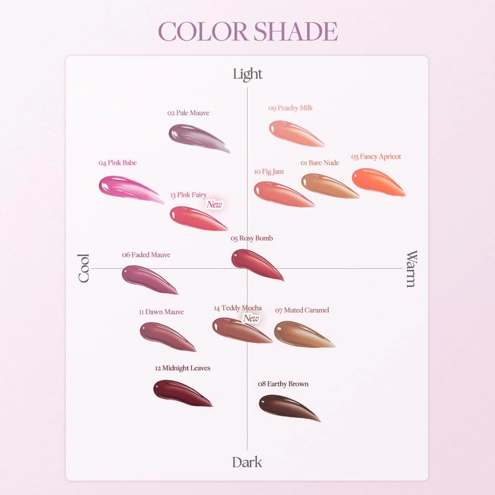 Heart Percent Dote On Mood One Way Glowy Tint, Glass-like High Shine Glossy Finish w/Long-Lasting Luminous Color Lip Stain for Glowy Look, #01. Bare Nude