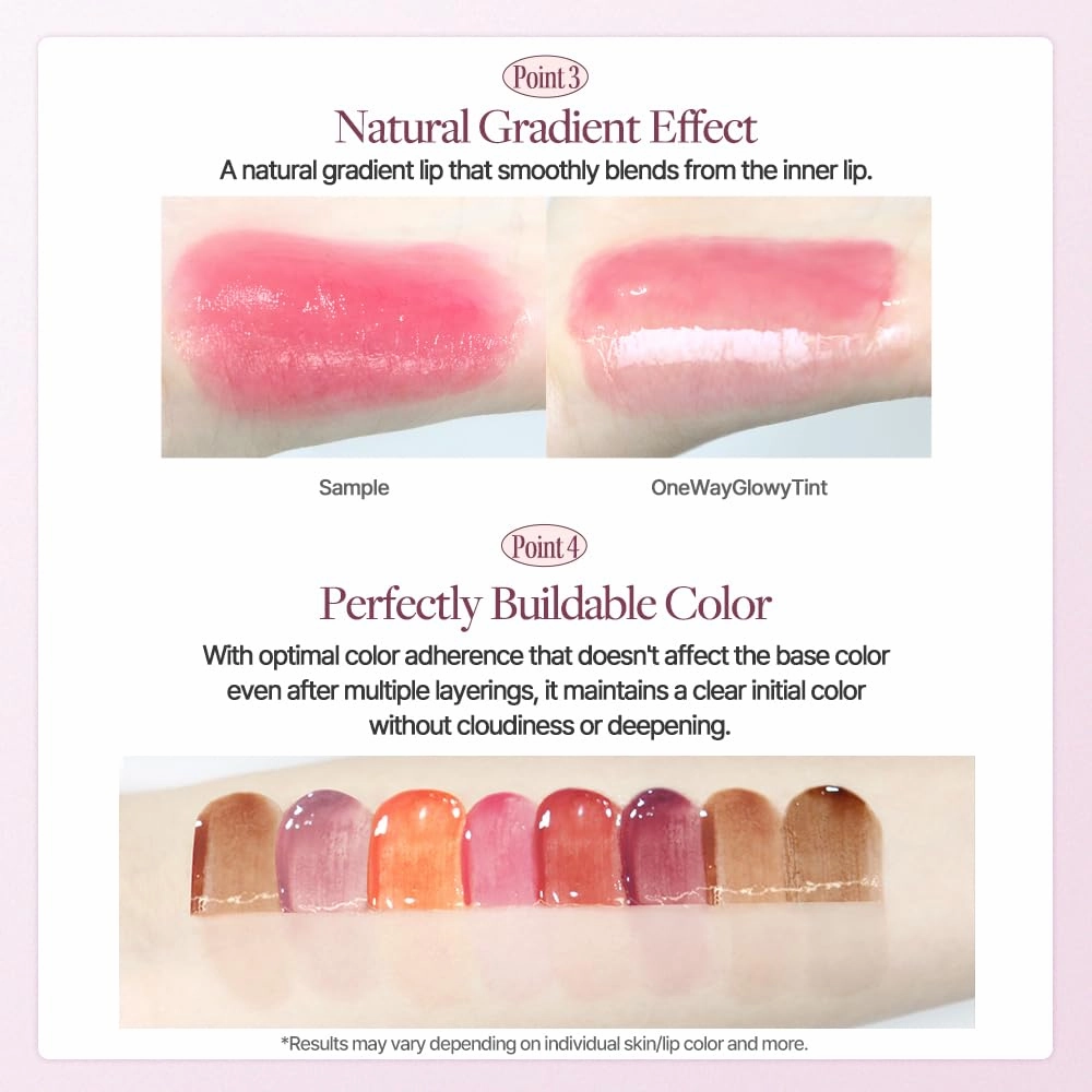 Heart Percent Dote On Mood One Way Glowy Tint, Glass-like High Shine Glossy Finish w/Long-Lasting Luminous Color Lip Stain for Glowy Look, #01. Bare Nude